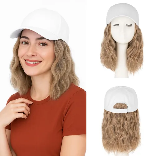 Miniatura 31 de SEGO - Peluca de gorra con pelo adjunto para mujer, gorra negra de béisbol con extensiones de pelo, gorra de béisbol larga y ondulada con ajuste