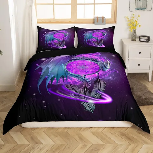 Miniatura 3 de Erosebridal Juego de ropa de cama con diseño de galaxia tamaño matrimonial, diseño de atrapasueños con temática bohemia, juego de funda de edredón