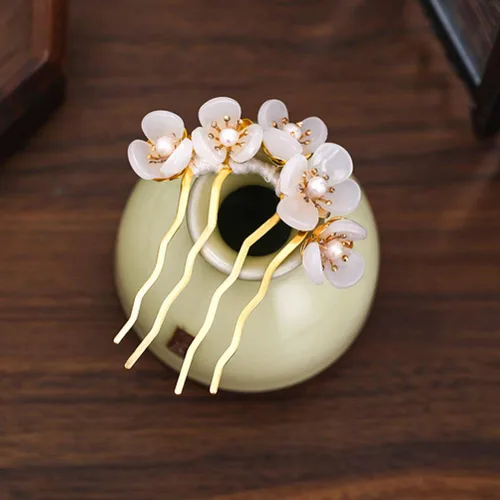 Miniatura 3 de Beaupretty 2 piezas de Jade Flower Hair Women Girls Hair Stick Chino Retro Chignon Pin palillos para el cabello, accesorios de peinado (blanco)