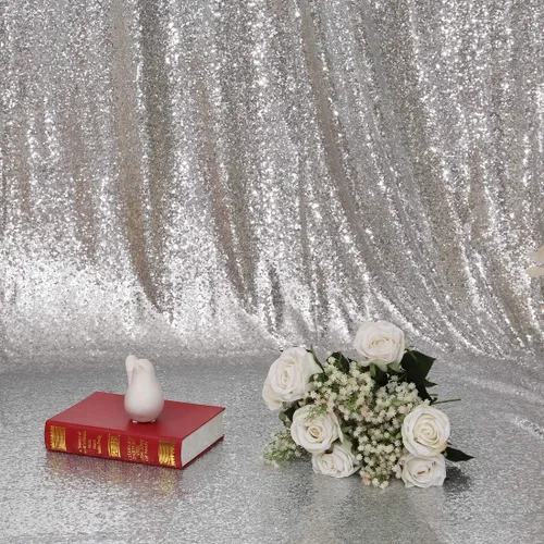 Miniatura 3 de Juya Delight Cortina de telón de fondo de lentejuelas plateadas de 6 x 8 pies para fotografía de fiesta, boda Tono plata
