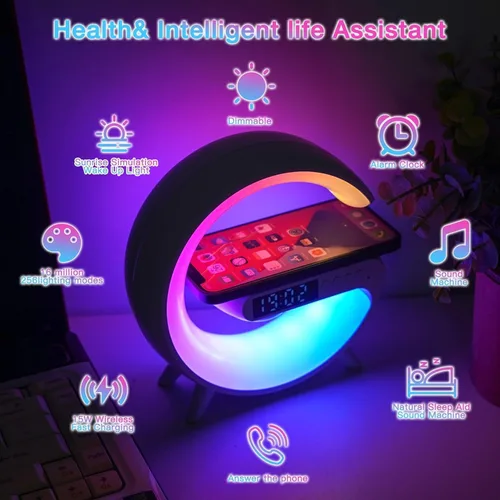 Miniatura 4 de LeeNabao Nuevo cargador de altavoz inalámbrico, luz de ambiente con función de carga inalámbrica, lámpara de mesa, lámpara de noche con reloj
