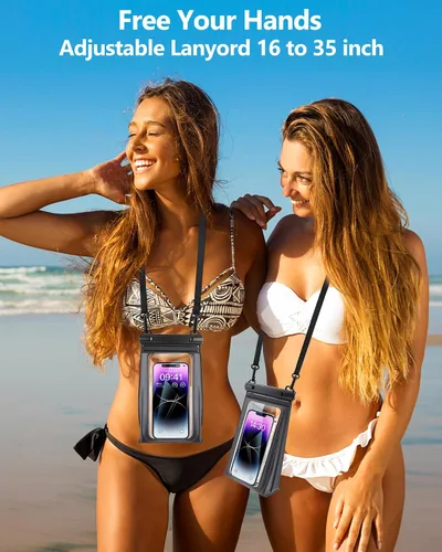 Miniatura 5 de PEDVSTY Paquete de 2 bolsas grandes flotantes impermeables para teléfono, bolsa IPX8 a prueba de agua para playa, natación, vacaciones, negro