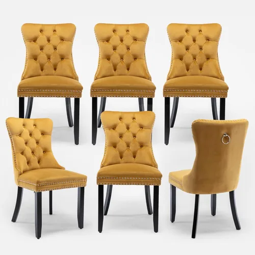Miniatura 144 de Juego de 2 sillas de comedor tapizadas de terciopelo, sillas laterales de cocina de estilo moderno con ribete de cabeza de clavo y patas de madera