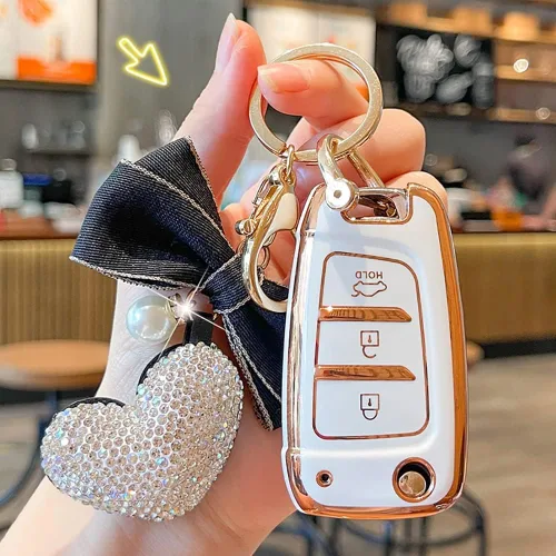 Miniatura 5 de Funda para llavero de coche de TPU con llavero para Hyundai Elantra Solaris 2 Tucson I30 I35 I40 Ix35 Kona Genesis Santa Fe Azera Verna Accent Verde