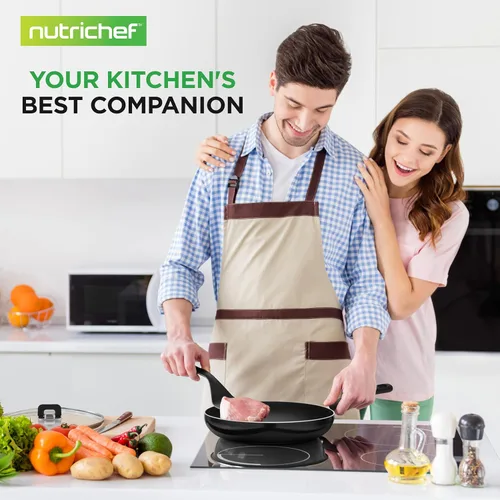 Miniatura 6 de NutriChef Juego de sartenes y ollas antiadherentes de 17 piezas, ahorro de espacio, compatible con inducción, perilla plegable, utensilios de cocina
