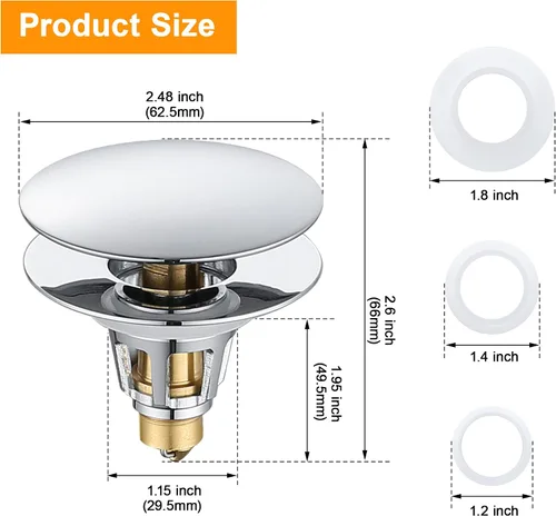 Miniatura 3 de Tapón universal para fregadero de baño, tapón de drenaje de fregadero de 1.1 a 1.5 pulgadas, colador de drenaje de lavabo desplegable tipo bala