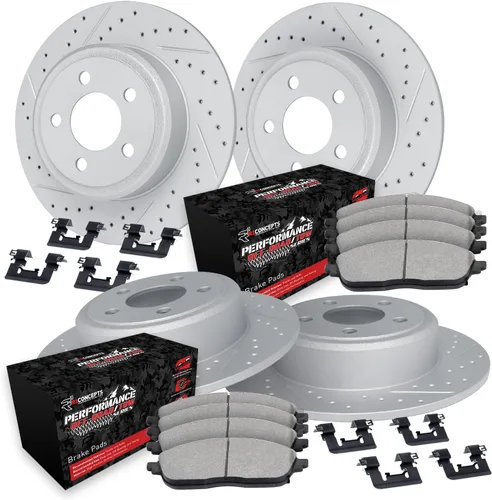 R1 Concepts Kit de freno delantero y trasero para Lexus LX570, Toyota Land Cruiser 2016-2021, Toyota Sequoia 2008-2022 | Rotores de freno ranurados