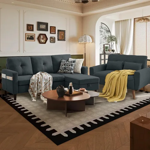 Miniatura 12 de Sofá modular convertible de 79 pulgadas, sofá pequeño en forma de L de 3 asientos con diván de almacenamiento y bolsillo lateral, sofá reversible
