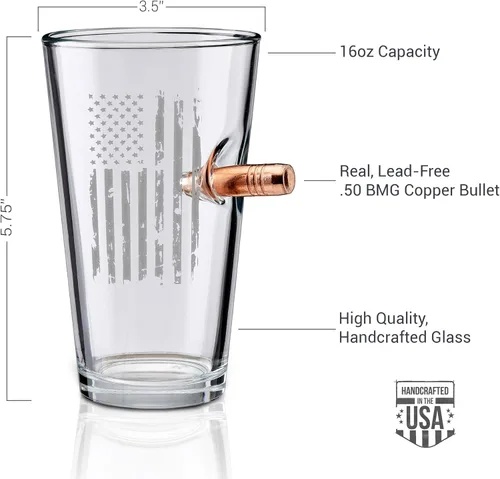 Miniatura 3 de BenShot Vaso de pinta de la bandera de EE. UU. con bala real de 0.50 BMG - 16 onzas Fabricado en EE. UU