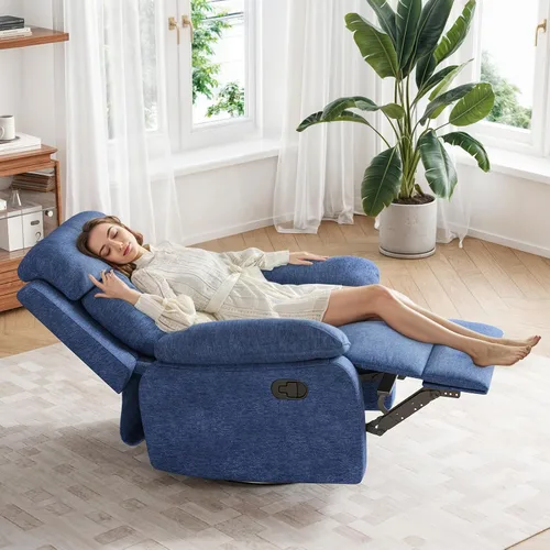 Miniatura 3 de Silla reclinable giratoria pequeña para adultos y mujeres, para espacios pequeños, dormitorio, sala de estar Azul