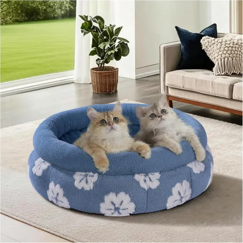 BALANCE Camas para gatos de interior, cama redonda lavable para gatos, bonita cama para gatitos de flores en 3D con parte inferior antideslizante