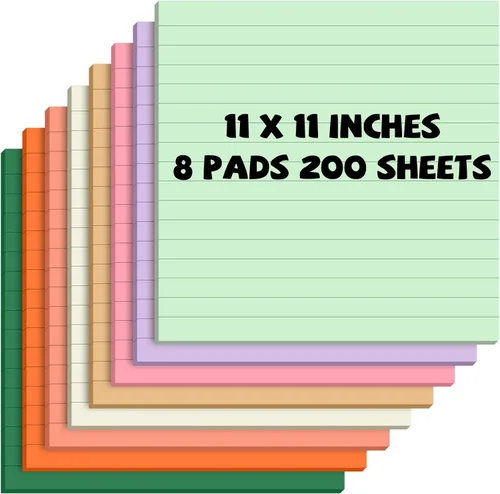 Miniatura 11 de Qeeenar 8 blocs de notas adhesivas grandes 11 x 11 pulgadas con líneas, notas adhesivas jumbo de gran tamaño para pared, memo cuadrado de gran