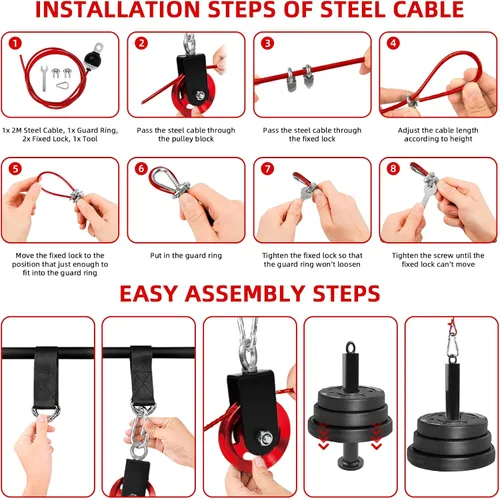Miniatura 6 de LFJ Sistema de Poleas con Cable LAT para Jalones y Levantamiento de Peso, Accesorio de Polea de Máquina con Cable para Jalones de Tríceps, Curl