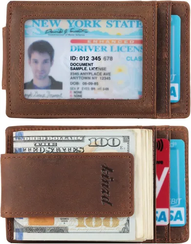 Miniatura 7 de kinzd Clip para dinero, billetera de bolsillo frontal, cartera delgada de cuero con bloqueo RFID fuerte imán