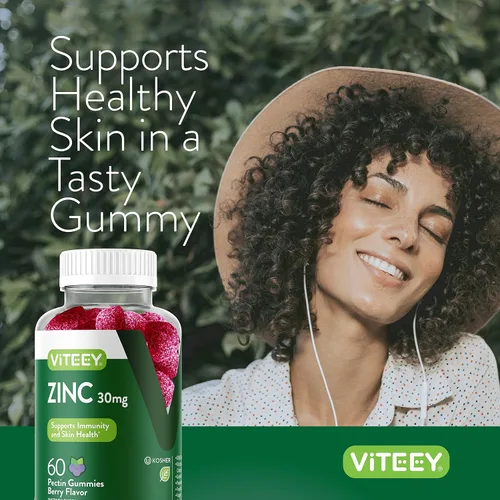 Miniatura 6 de Viteey Gomitas de zinc para mujeres y hombres, suplemento de apoyo inmunológico, 30 mg, vegano, sin gelatina, sin OMG, 60