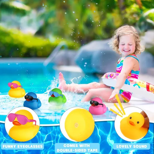Miniatura 3 de Chivao 12 piezas de patitos de goma con 13 gafas de sol/gorras/sombreros pequeños mini patitos de goma de carnaval crucero cumpleaños juguetes