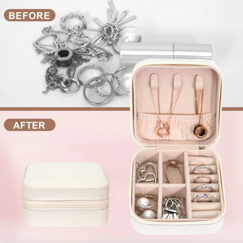 Miniatura 6 de Caja de joyería de viaje portátil de cuero PU mini caja de viaje de joyería pequeña caja de joyería para pendientes collar mujeres niñas regalo