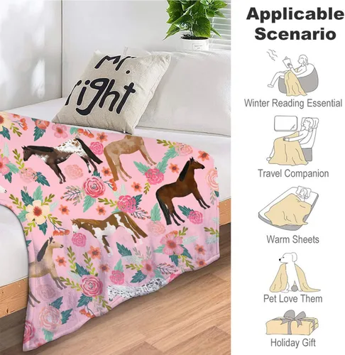 Miniatura 5 de Manta de forro polar de franela de caballo para niñas y mujeres, bonita manta de franela de forro polar, suave y cálida para amantes