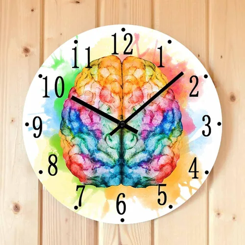 Miniatura 2 de Reloj de pared redondo impreso, 12 pulgadas, colorido diseño artístico de anatomía del cerebro, reloj de pared para oficina médica, psicología