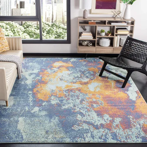 SAFAVIEH Alfombra de 8 x 10 pies – Colección Prism – Grande – Crema y Aqua, diseño abstracto moderno bohemio, no desprende pelusa y fácil de