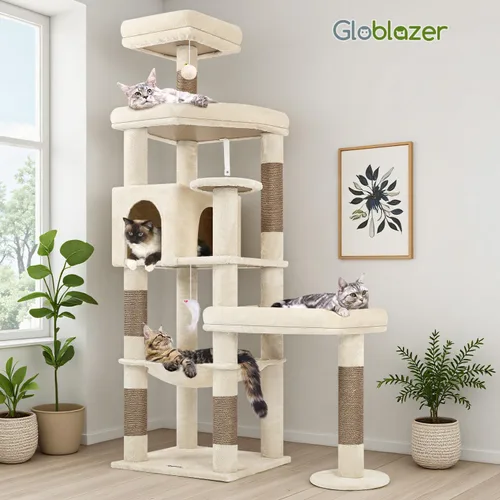 Miniatura 8 de Globlazer Árbol para Gatos de Plataforma Extra Grande, 65 pulgadas de Alto, Árbol para Gatos Resistente para Gatos de Interior Grandes Adultos