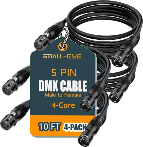SMALL-EYE Cable DMX de 5 pines de 10 pies, paquete de 4 cables macho a hembra de iluminación de escenario DMX512 (10 pies)