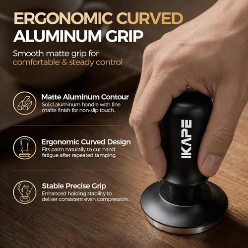 Miniatura 4 de IKAPE Manipulador de espresso de 39.25 mm, manipulador de café barista premium negro con resorte calibrado, manipulador de acero inoxidable 100%
