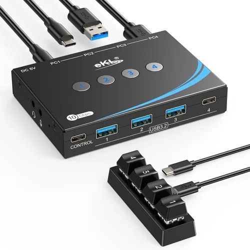 Miniatura 9 de eKL interruptor USB 3.0 para compartir periféricos entre 4 computadoras, interruptor USB de 4 puertos para compartir ratón, teclado, escáner