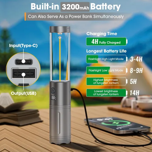 Miniatura 2 de Linterna LED para campamento, hasta 350 horas de luz de campamento recargable, 4 modos de linterna al aire libre con luz roja, resistente al agua