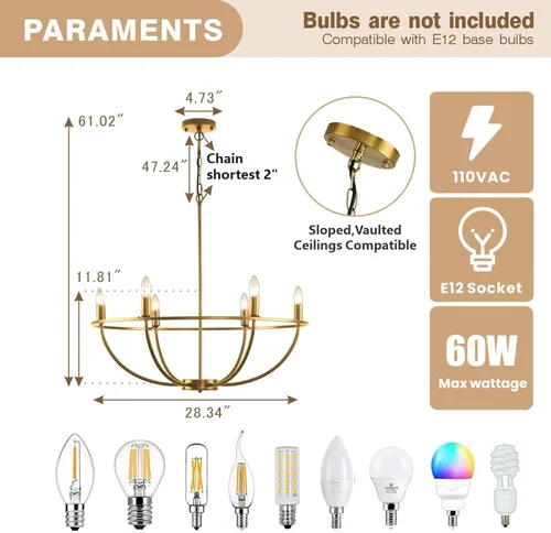 Miniatura 4 de WJShome Lámpara de araña dorada Granja: Candelabros modernos de 6 luces para comedor, iluminación industrial rústica de isla de cocina, para sala