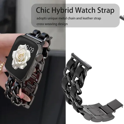 Miniatura 3 de Correa de metal compatible con Moto Watch 120, 0.78 pulgadas, 0.86 pulgadas, 0.86 pulgadas, correa de metal de liberación rápida con cuero