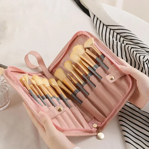 Miniatura 4 de Soporte para brochas de maquillaje, organizador de brochas de maquillaje de cuero PU de agua, 20 bolsillos, bolsa de cepillo de maquillaje de viaje