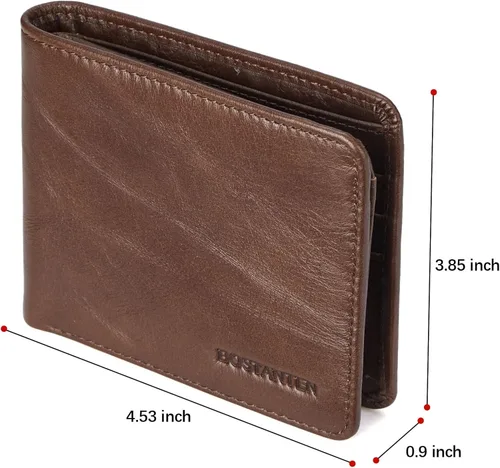 Miniatura 3 de BOSTANTEN Billeteras de piel auténtica para hombre, con bloqueo RFID y 2 ventanas de identificación