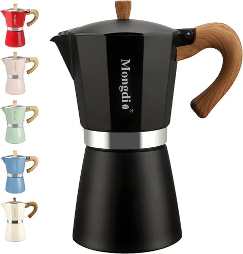 Miniatura 14 de Mongdio Cafetera de café expreso Moka Pot, cafetera cubana, cafetera de estufa Moka Italian Espresso Greca, cafetera percoladora, 3 tazas de Negro