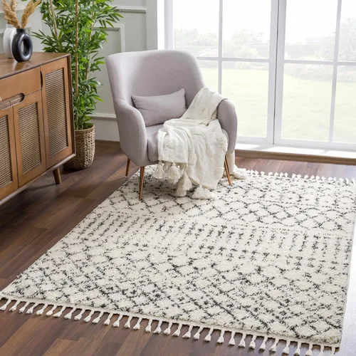Miniatura 47 de Hauteloom, Duncans - Alfombra de estilo granja de pelo mullido para sala y dormitorio, con borlas - Beige, carbón, gris - 2 pies 7 pulgadas x 7 pies