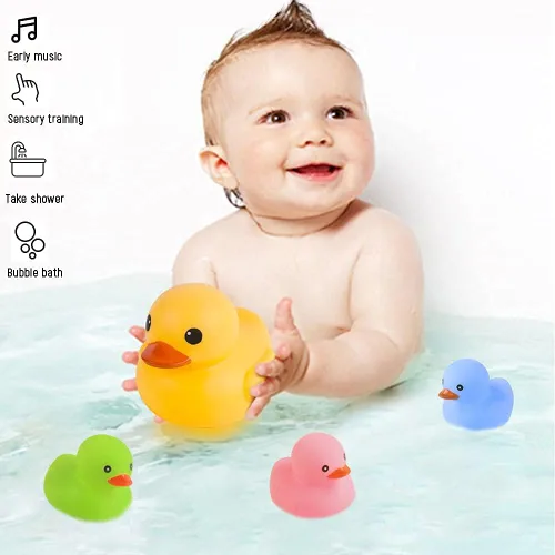 Miniatura 2 de Juguetes de pato de baño, 4 piezas, flotador y chirriante de goma para bebés y niños pequeños, juguete de bañera y ducha (colorido)