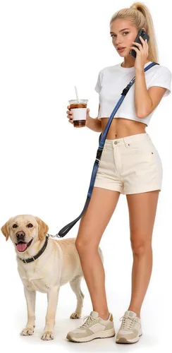 Correa cruzada reforzada para perro, correa de nailon ajustable de 4 a 6 pies con asas acolchadas dobles, clip giratorio de 360° para perros