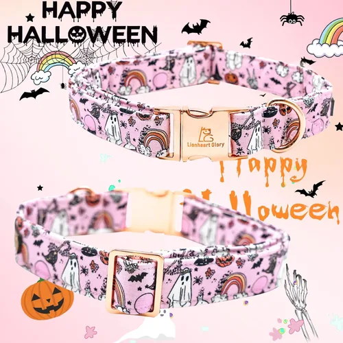 Miniatura 6 de Lionheart glory - Collares de perro de Halloween, collar de perro de otoño, lazo rosa, collar para perros pequeños, niños y niñas, calabaza, arcos