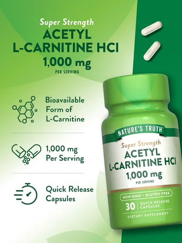 Miniatura 5 de Acetil L-carnitina HCL 1000 mg 30 cápsulas ALCAR Sin OMG, suplemento sin gluten por Nature's Truth