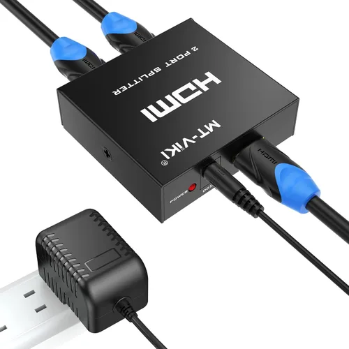 MT-VIKI Divisor HDMI 4K 1 en 2 salidas, divisor HDMI alimentado 1x2 para monitores duales con adaptador de corriente, 4K @30Hz monitores
