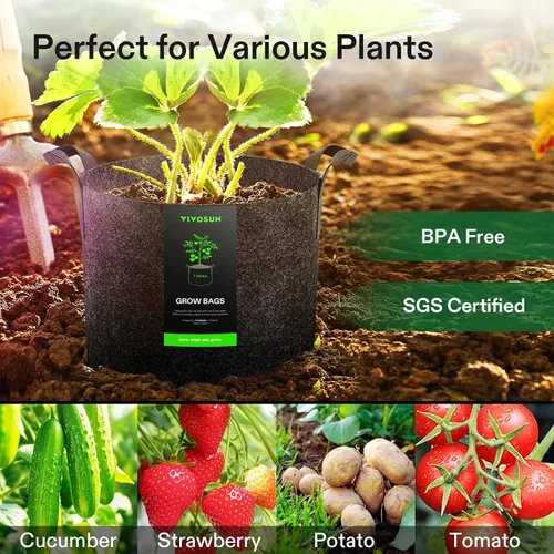 Miniatura 2 de VIVOSUN Paquete de 10 bolsas de cultivo de 7 galones, macetas de tela reforzadas para jardinería, color negro