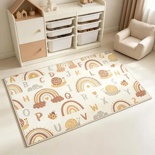 Miniatura 8 de LIVEBOX Alfombra suave ABC para niños, alfombras lavables de arco iris para dormitorio, alfombra antideslizante para sala de juegos, bonita alfombra