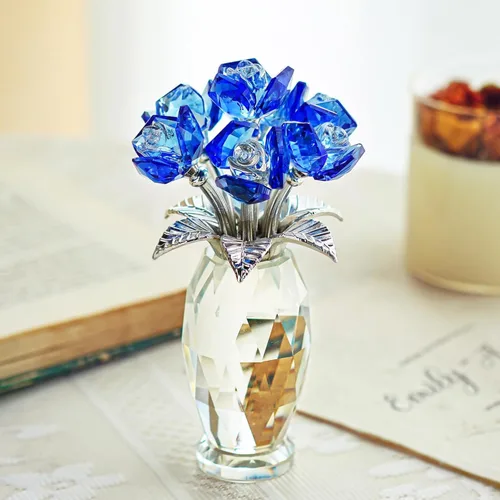 Miniatura 5 de H&D HYALINE & DORA Peso de papel de rosa de cristal azul, regalos de flores de vidrio para mujeres, niñas, esposas, ramo de flores de cristal Azul 2