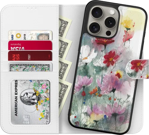 DorisMax Funda tipo cartera para 14 Pro, cubierta plegable desmontable con bloqueo RFID, soporte para 4 tarjetas, cuero PU, soporte magnético, funda