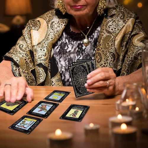Miniatura 6 de Fofeadm - Cartas de tarot con libro guía y bolsa de lino de transporte, mazo de 78 cartas de tarot clásicas originales, juego de adivinación