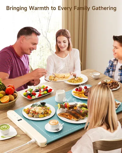 Miniatura 7 de Tapete de calentamiento para alimentos, calentador de alimentos esenciales para el hogar, 6 ajustes de temperatura y temporizador, calentamiento
