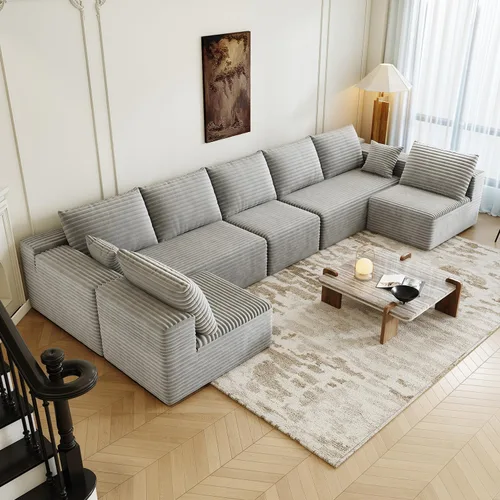 Miniatura 26 de Sofá seccional modular de 139.4", sofás minimalistas en forma de U con 2 otomanas chaise, sofá cama convertible moderno de asiento profundo, tela