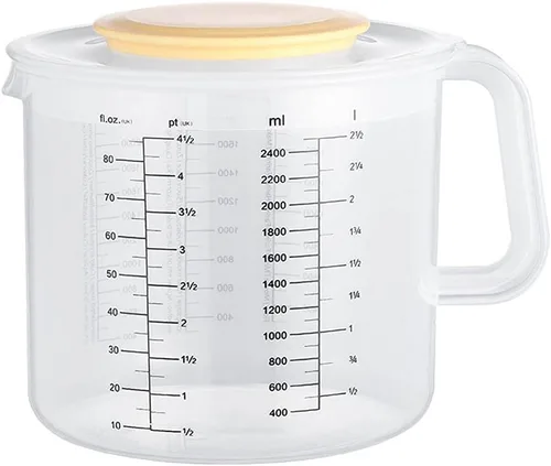 Dsxnklnd Taza medidora de 2.5L para hornear con tapa, taza de mezcla de plástico transparente, 6.18 x 6.96 x 1.73 pulgadas