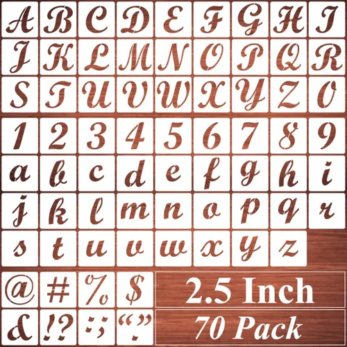 Miniatura 9 de Plantillas de letras del alfabeto de 2 pulgadas para pintar, paquete de 70 plantillas de letras y números con letreros para pintar sobre madera