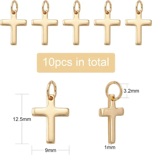 Miniatura 2 de KitBeads 10 dijes de cruz chapados en oro real de 18 quilates de latón cristiano Crucifijo para hacer joyas, pulseras, collares a granel